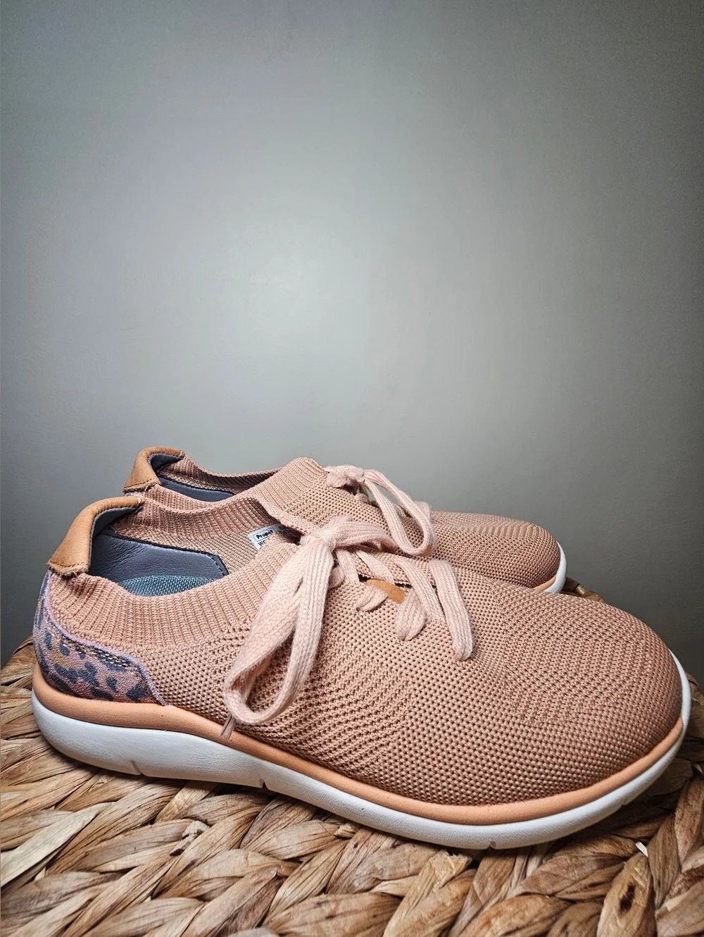 Propét Sachi Slip-On Sneaker Apricot Knit Leopard Accent Comfort Shoes 8.5